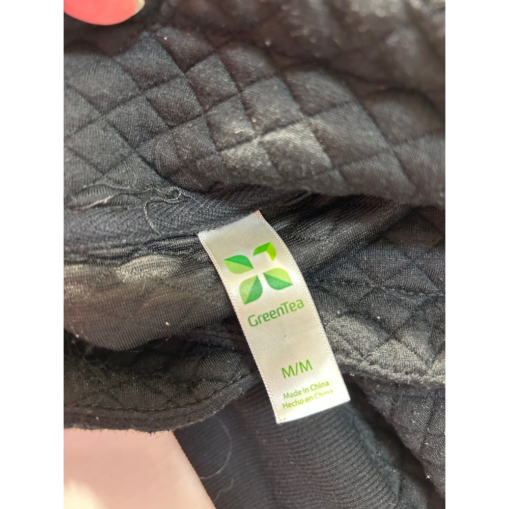 GreenTea Black Quilted Funnel Neck Pullover Sweatshirt with Thumbholes Medium